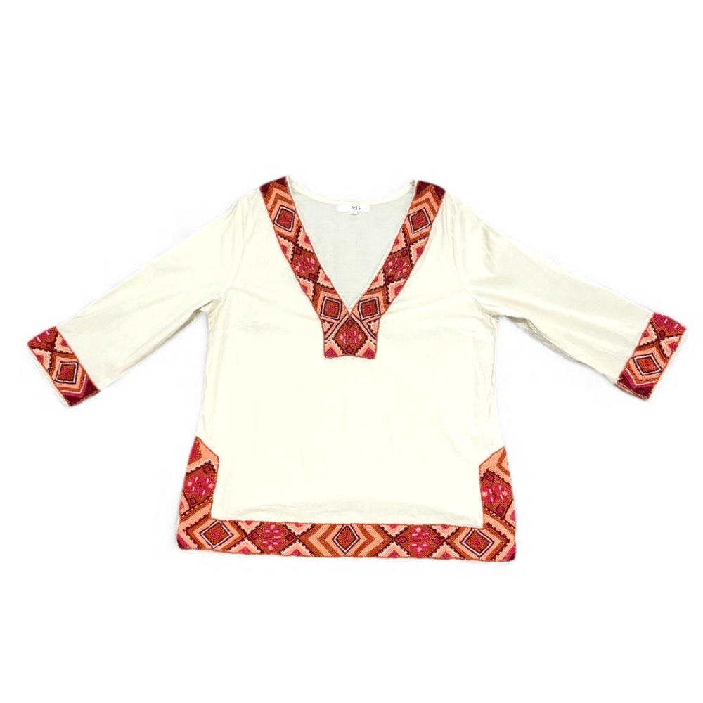 BEADED A&B V-Neck Tunic Top
